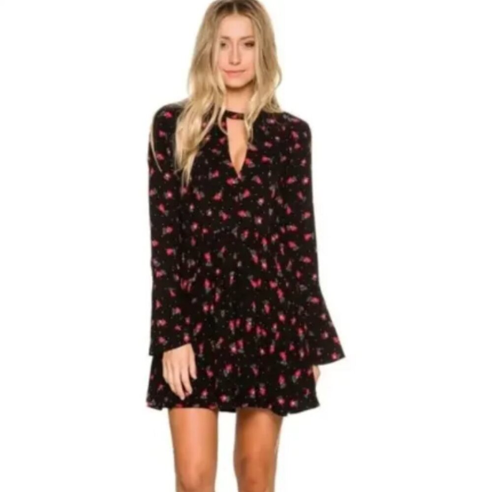 Free People Tegan Floral Mini Dress Size 6  Black & Red Floral Print